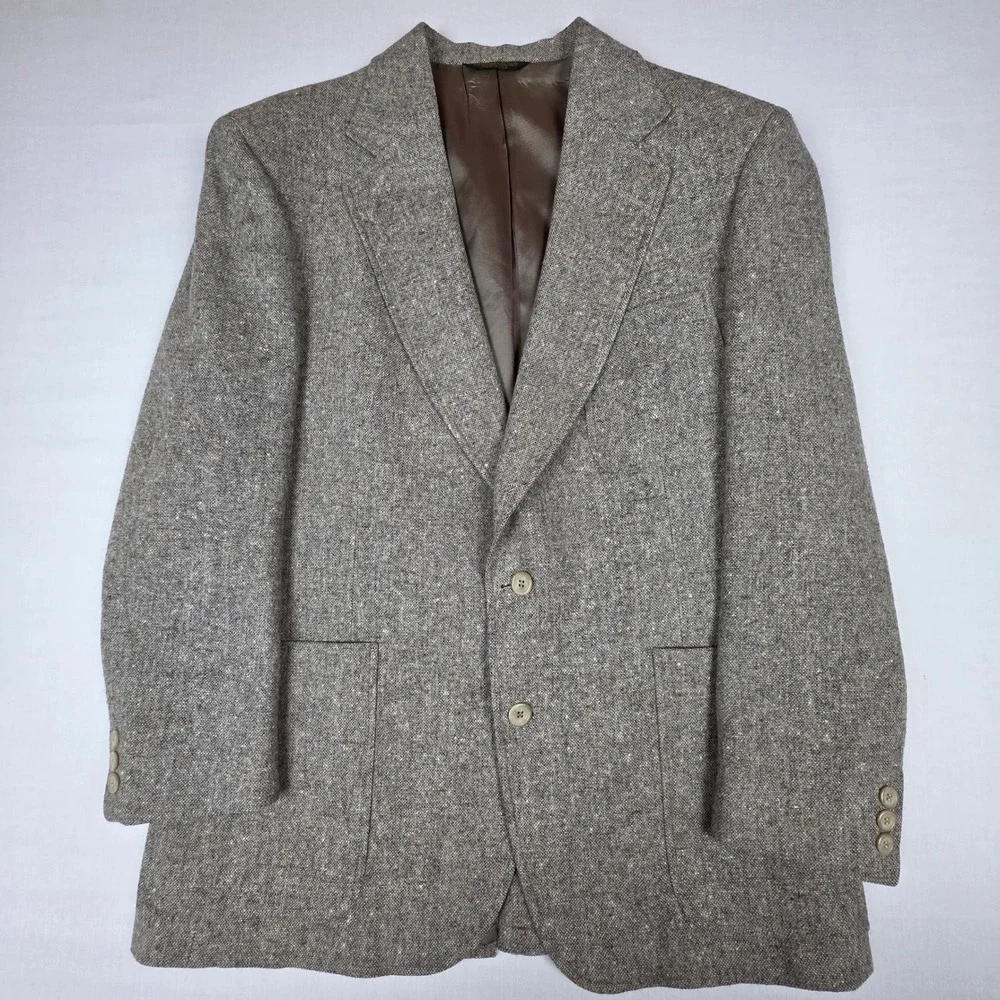 VTG Strathmore 100% Pure Wool Tweed Blazer Sport Coat Mens 44R Gray Two Button